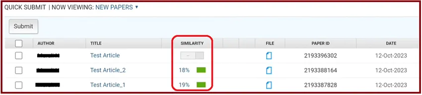 Turnitin Similarity Percentage in Quick Submit