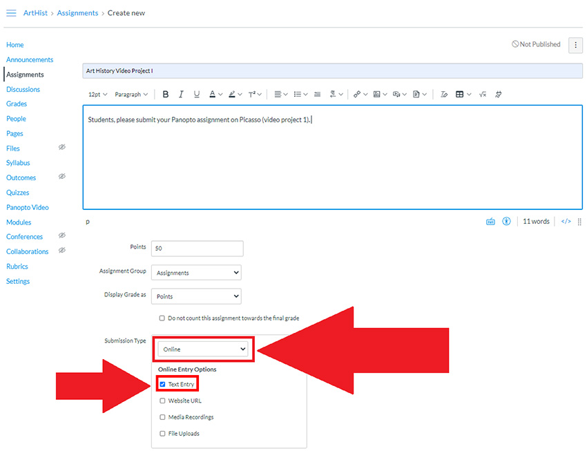 03 Assignment Details and Set Submission Type to Online