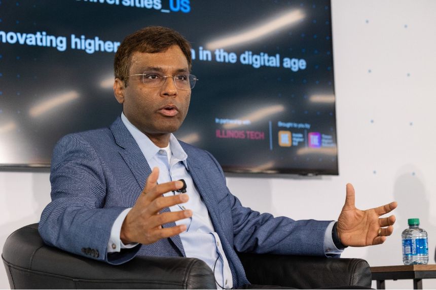 Rohit Prasad and Raj Echambadi fireside chat at Times Higher Education Digital Universities US Conference hosted by Illinois Tech