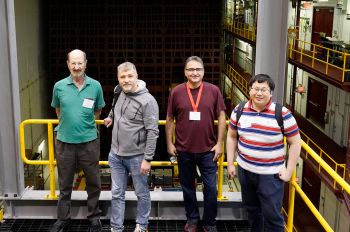 Illinois Tech faculty members (left to right) Daniel Kaplan, Pavel Snopok, Yagmur Torun, and alumnus Yiding Yu at the NOvA Far Detector in Ash River, Minnesota.