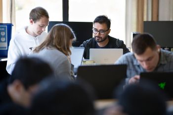 Illinois Tech students work together in the Academic Resource Center.