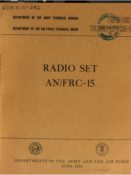  Army technical manual for radio set AN/FRC-15 cover image